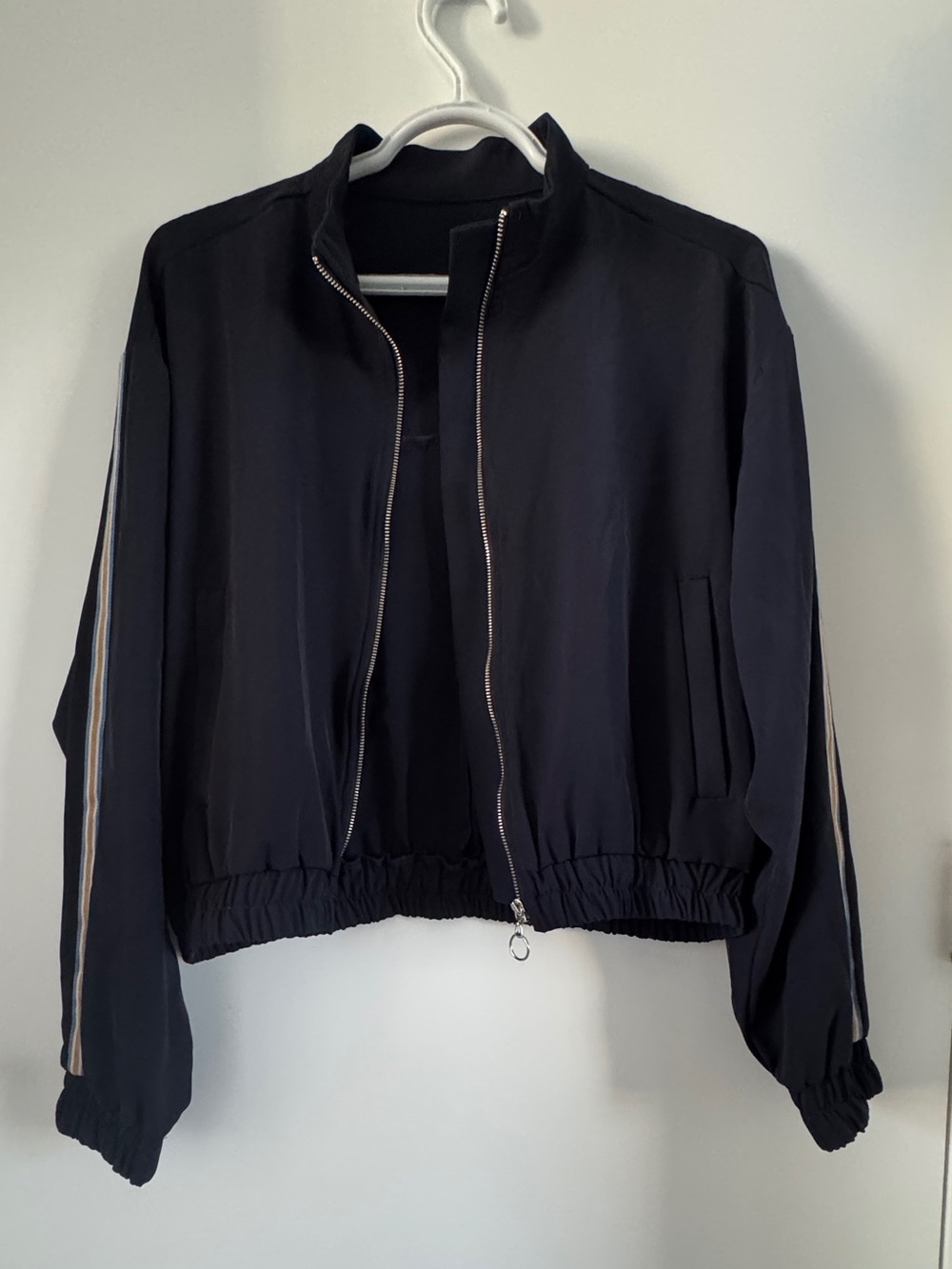 Zara navy blue women’s Bomber Jacket with Side Stripes Size S